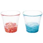 清酒杯品配件 日本清酒杯 津輕 びいどろ 東雲淺葱清酒杯套裝 一套2個紅藍 (FS-71574)