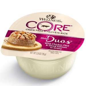 WELLNESS Core 貓罐頭 貓濕糧推薦：WELLNESS CORE 貓罐頭 無穀物 Divine Duos 雙重滋味杯 雞肉茸配三文魚肉丁 2.8oz (紫) (5202)