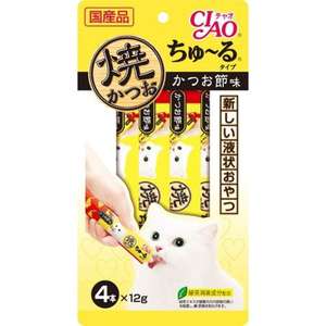 CIAO 貓零食 寵物零食推薦：CIAO 肉泥 貓零食 燒鰹魚醬木魚肉醬 12g 4本入 (4R-104)