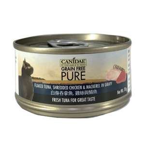 CANIDAE 咖比 貓罐頭 貓濕糧推薦：CANIDAE 咖比 PURE 貓罐頭 白身吞拿魚+雞絲及鯖魚 70g (6194)