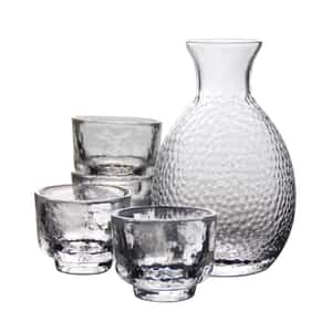 酒杯套裝品配件 日式清酒杯 玻璃酒杯酒瓶套裝 透明錘目紋 一瓶四杯