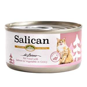 Salican 貓罐頭 貓濕糧推薦：Salican 貓罐頭 肉汁三文魚+蔬菜 85g (002883)