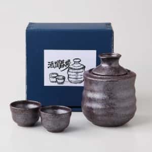 酒杯套裝品配件 日本美濃燒 黑銀彩 溫酒器酒杯酒瓶套裝 小 一瓶兩杯 (10143447)