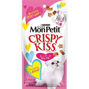 MonPetit 貓零食 寵物零食推薦：日本MonPetit Crispy Kiss 貓零食 貓脆餅 海鮮綜合味 30g (粉紅)