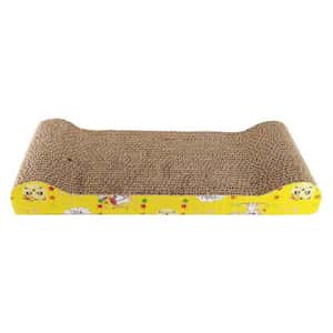 貓抓板 貓爬架 貓玩具 瓦楞紙貓抓板 彩黃色圖案兩側圓柱拱起