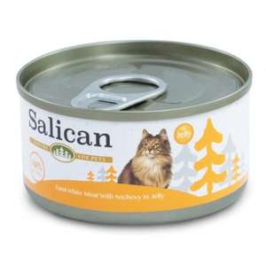 Salican 貓罐頭 貓濕糧推薦：Salican 貓罐頭 白肉吞拿魚鳀魚啫喱 85g 橙 (001972)