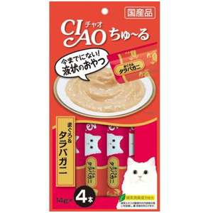 CIAO 貓零食 寵物零食推薦：CIAO 肉泥 貓零食 金槍魚及鱈場蟹肉醬 14g 4本入 (橙) (SC-108)