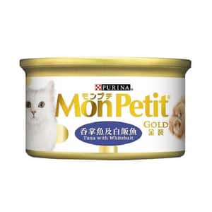 MonPetit 貓罐頭 MonPetit 貓罐頭 金裝系列 金裝吞拿魚及白飯魚 85g (肉凍系列) (藍) (NE11638010)