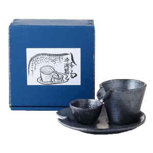 清酒杯品配件 日本美濃燒 しずる清酒器套裝 銀黑色
