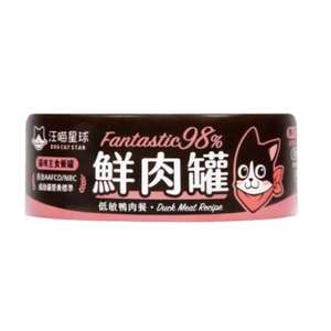 汪喵星球 貓罐頭 貓濕糧推薦：汪喵星球 貓罐頭 DogCatStar 貓用98% 鮮肉無膠主食罐 低敏鴨肉 80g (FM106)