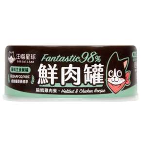 汪喵星球 貓罐頭 貓濕糧推薦：汪喵星球 貓罐頭 DogCatStar 貓用98% 鮮肉無膠主食罐 雞肉扁鱈 80g (FM102)