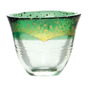 清酒杯品配件 日本清酒杯 和がらす温 金箔清酒杯 綠 75ml