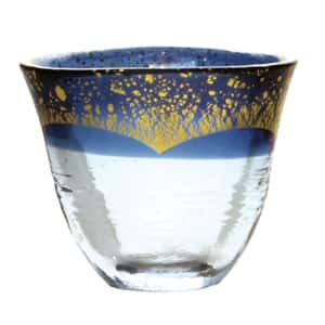 清酒杯品配件 日本清酒杯 和がらす温 金箔清酒杯 藍 75ml