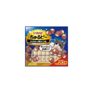 CIAO 貓零食 貓零食 日本INABA 貓零食 軟心零食粒 雞肉和烤魚海鮮扇貝風味 10g 20袋入 (QSC-282) (黃)