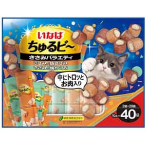 CIAO 貓零食 貓零食 日本INABA 貓零食 軟心零食粒 雞肉及烤雞肉味 10g 40袋入 (QSC-285) (橙綠)