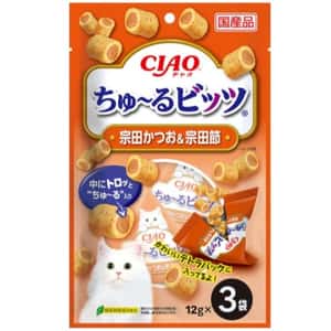CIAO 貓零食 貓零食 CIAO 貓零食 日本軟心零食粒 宗田鰹魚及宗田鰹魚乾味 12g 3袋入 (橙紅) (CS-179)
