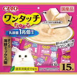 CIAO 貓零食 貓零食 CIAO 貓零食 日本 One Touch 1兆個乳酸菌肉泥杯 金槍魚海鮮混合味 13g 15個入(粉紅) (SC-315)