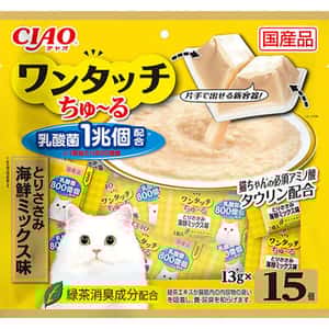 CIAO 貓零食 貓零食 CIAO 貓零食 日本 One Touch 1兆個乳酸菌肉泥杯 雞肉扇貝味 13g 15個入(黃) (SC-317)