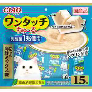 CIAO 貓零食 貓零食 CIAO 貓零食 日本 One Touch 1兆個乳酸菌肉泥杯 鰹魚海鮮味 13g 15個入 (SC-316)