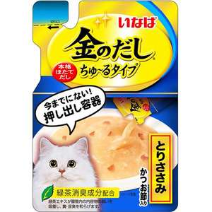 CIAO 貓罐頭 貓濕糧推薦：CIAO 袋裝湯包 INABA 金のだし 雞肉+鰹魚 140g (IC-182) (藍)