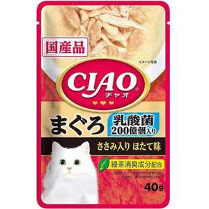 CIAO 貓罐頭 貓濕糧推薦：CIAO 貓濕糧 乳酸菌 金槍魚+雞肉+扇貝 40g (紅杏) (IC-326)