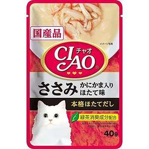CIAO 貓罐頭 貓濕糧推薦：CIAO 貓濕糧 日本湯底軟包系列 雞肉+蟹柳+扇貝 40g (灰) (IC-209)