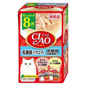 CIAO 貓罐頭 貓濕糧推薦：CIAO 貓濕糧 乳酸菌 金槍魚雞肉鰹魚 40g 8袋入 (IC-387)
