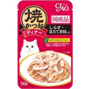 CIAO 貓罐頭 CIAO 貓濕糧 日本燒鰹魚晚餐包 白飯魚+扇貝 50g (紅) (IC-233)