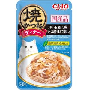 CIAO 貓罐頭 CIAO 貓濕糧 日本燒鰹魚晚餐包 毛玉配慮 鰹魚+扇貝 50g (淺藍) (IC-238)