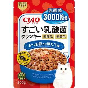 CIAO 貓糧 貓乾糧推薦：CIAO 貓糧 日本3000億個乳酸菌 鰹魚+扇貝 200g (藍) (P-253)