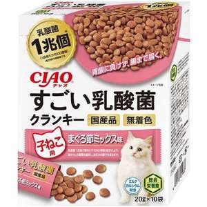 CIAO 貓糧 貓乾糧推薦：CIAO 貓糧 日本1兆個乳酸菌 子貓用 金槍魚雜錦 20g 10袋入 (粉肉) (P-244)