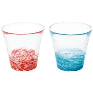 清酒杯品配件 日本清酒杯 津輕 びいどろ 東雲淺葱清酒杯套裝 一套2個紅藍 (FS-71574)