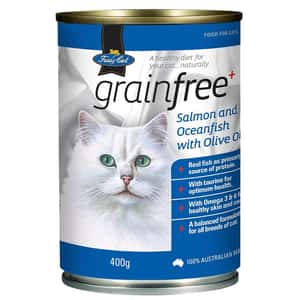 Fussy Cat 貓罐頭 Fussy Cat 無穀物美毛罐 三文魚 400g (藍)