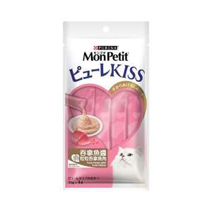 MonPetit 貓零食 寵物零食推薦：MonPetit Puree Kiss 貓肉泥 吞拿魚醬伴粒粒吞拿魚肉 10g (4本) (NE12344427)