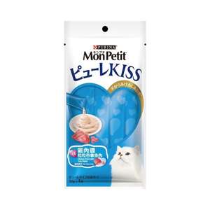 MonPetit 貓零食 寵物零食推薦：MonPetit Puree Kiss 貓肉泥 雞肉醬伴粒粒吞拿魚/鰹魚肉 10g
