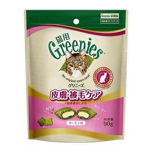 Greenies 貓零食 寵物零食推薦：日本Greenies貓齒靈 貓零食 夾心脆餅 健康維持系列 皮膚毛髮護理配方 三文魚 90g (粉紅)