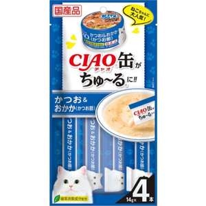 CIAO 貓零食 寵物零食推薦：CIAO 肉泥 貓零食 缶之系列 鰹魚+鰹魚乾 14g 4本入 (SC-353)