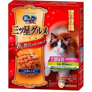 貓零食 寵物零食推薦：Unicharm 貓零食 日本三星銀匙貓脆餅 維持下部尿路健康 1歲至10歲 綜合魚味 240g (G-57)