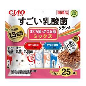 CIAO 貓糧 貓乾糧推薦：CIAO 貓糧 日本1.5兆億個乳酸菌系列 金槍魚+鰹魚味 22g 25袋入 (粉紅) (P-263)