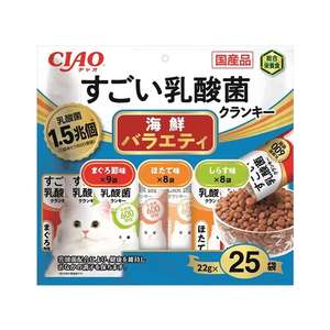 CIAO 貓糧 貓乾糧推薦：CIAO 貓糧 日本1.5兆億個乳酸菌系列 海鮮混合味 22g 25袋入 (淺藍) (P-261)