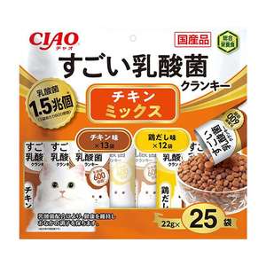 CIAO 貓糧 貓乾糧推薦：CIAO 貓糧 日本1.5兆億個乳酸菌系列 雞肉混合味 22g 25袋入 (橙) (P-264)