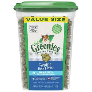 Greenies 貓零食 寵物零食推薦：Greenies Feline貓齒靈 貓零食 貓貓潔齒餅 珍寶桶 吞拿魚味 9.75oz (10205276)