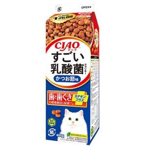 CIAO 貓糧 貓乾糧推薦：CIAO 貓糧 日本乳酸菌系列 維護牙齒健康 鰹魚味牛奶盒裝 400g (P-282)