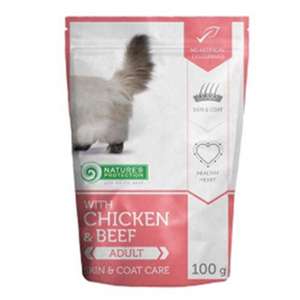 Nature's Protection 貓罐頭 貓濕糧推薦：Nature's Protection 貓濕糧 成貓主食袋裝濕糧 波斯及長毛貓配方 雞+牛肉 100g (KIP77)