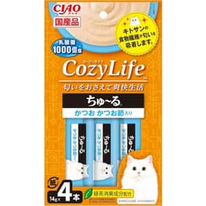 CIAO 貓零食 貓零食 CIAO 肉泥 貓零食 CozyLife系列 鰹魚乾+鰹魚肉醬 14g 4本入 (淺藍) (SC-403)