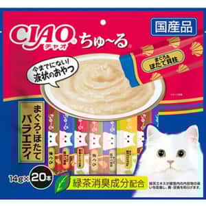 CIAO 貓零食 貓零食 CIAO 肉泥 貓零食 金槍魚+金槍魚扇貝+金槍魚海鮮混合+金槍魚扇貝混合 14g 20本袋裝 (深藍) (SC-257)