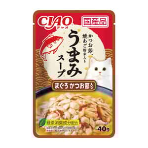CIAO 貓罐頭 CIAO 貓濕糧 日本滋味湯軟包系列 金槍魚扇貝+飛魚乾粉 40g (橙) (IC-353)