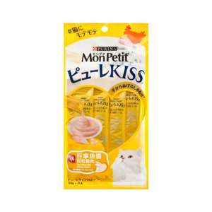 MonPetit 貓零食 寵物零食推薦：MonPetit Puree Kiss 貓肉泥 吞拿魚醬伴粒粒雞肉 10g (4本) (NE12344428)
