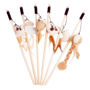 HelloDOG 貓玩具推薦：HelloDOG 玩具嚴選 貓貓木質文青系麻布逗貓棒 1件 (隨機款)