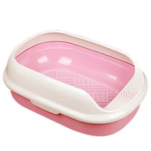 貓砂盆 防噴濺高級雙層木砂貓砂盆 長方型 (粉紅)